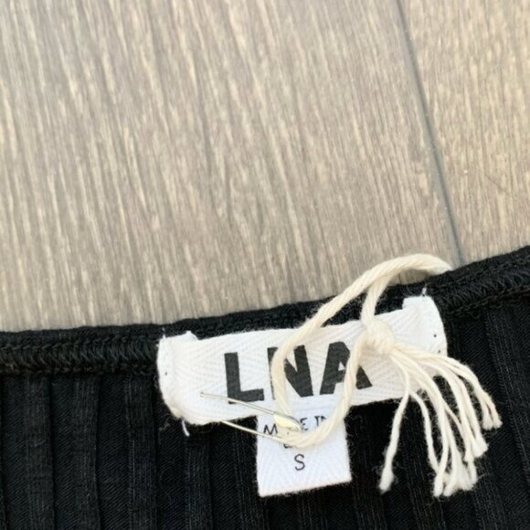 Revolve LNA Off the Shoulders Cropped Top Ribbed Knit Long Sleeve Black Small - Picture 11 of 16